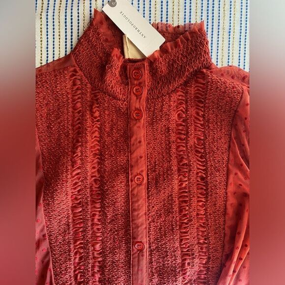 Vanessa Virginia Anthropologie Top Womens Sz Small Red Polka Dot Stretchy Tunic - Picture 8 of 16